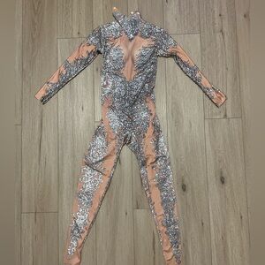 MewMews Cassiopeia Embellished Jumpsuit In Light Nude